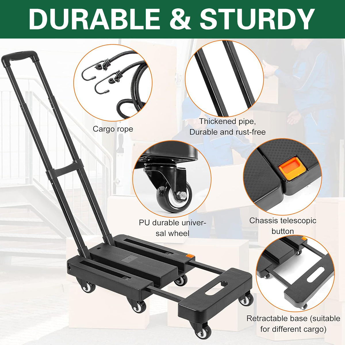 Foldable Flatbed Cart Heavy Duty Transport Trolley 200KG