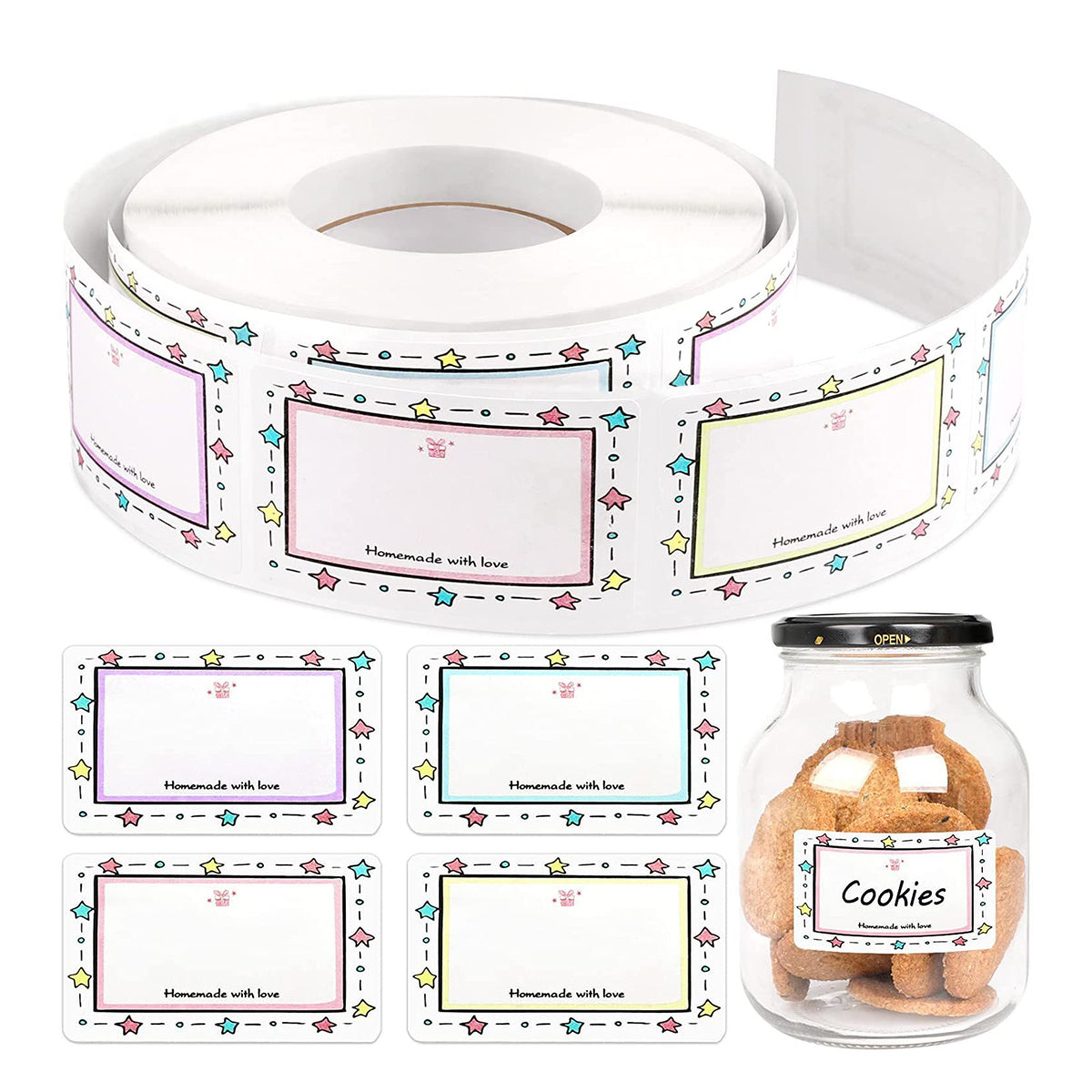 500PCS Name Label Stickers with Colour Border Roll