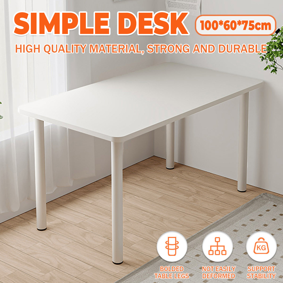 White Study Desk with 25mm Thick Top 100cm