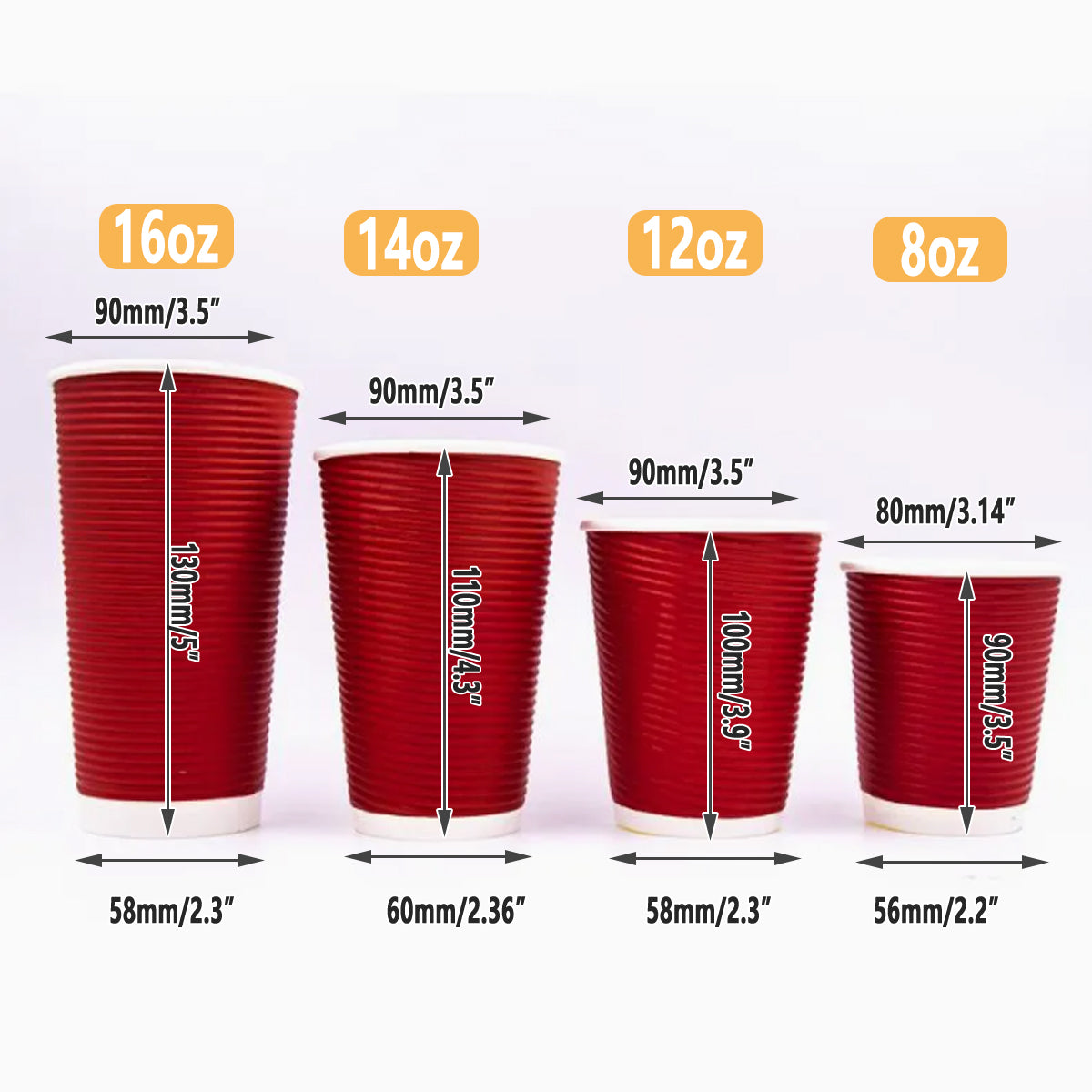 50 Sets Corrugated Paper Cups with Lids 4 Sizes