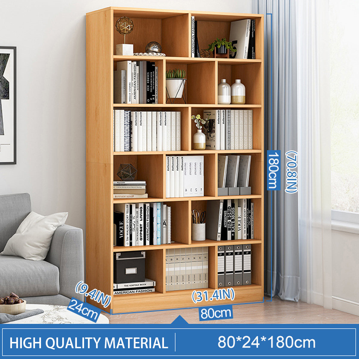 Multi-Layer Floor Bookcase with Grid Shelves