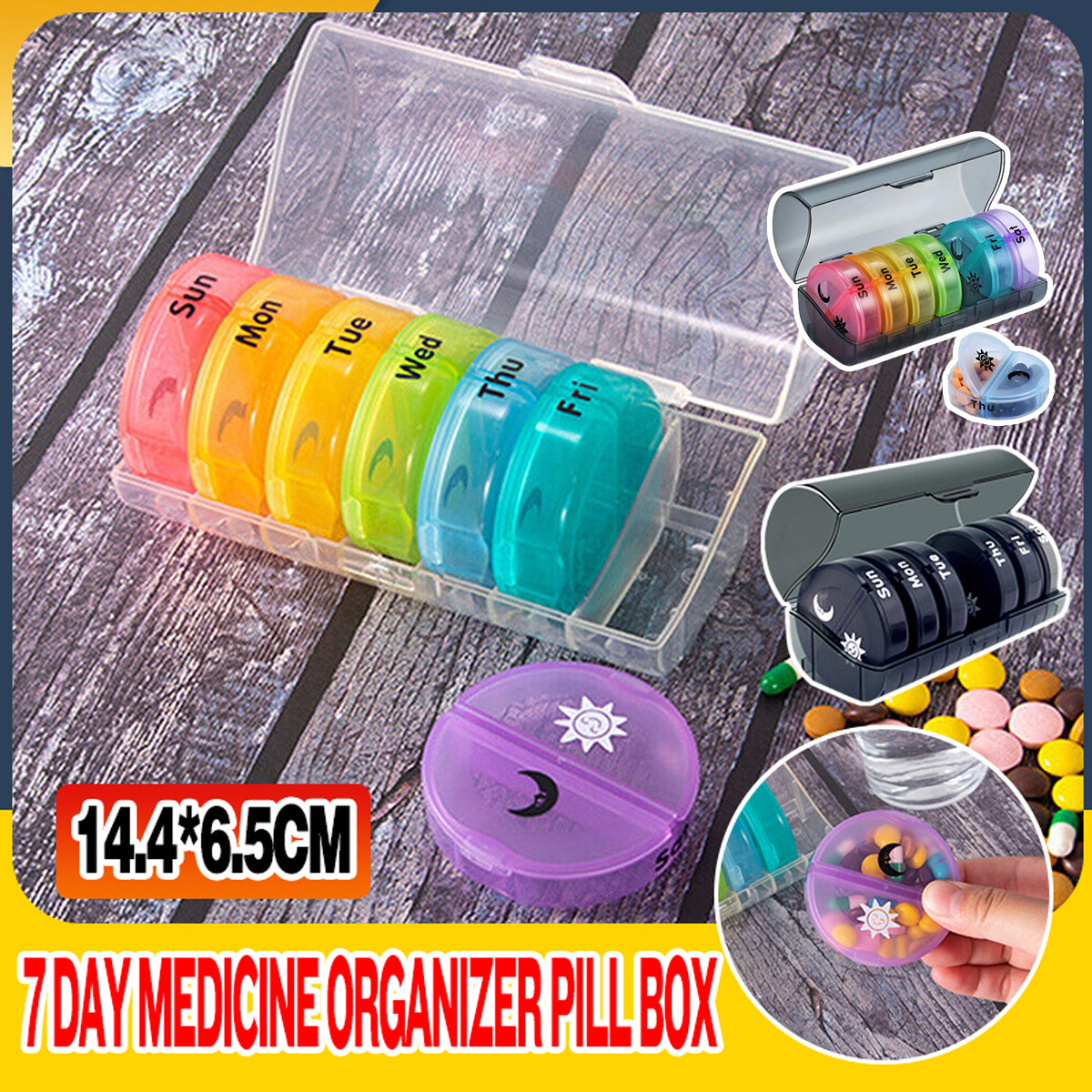 7 Day Round Mini Travel Pill Box Snap Closure