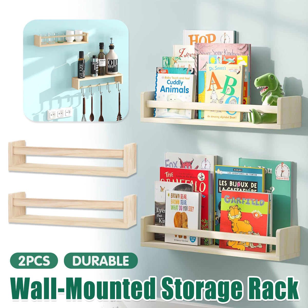 2 Pcs Solid Wood Wall Mounted Ledge Shelf