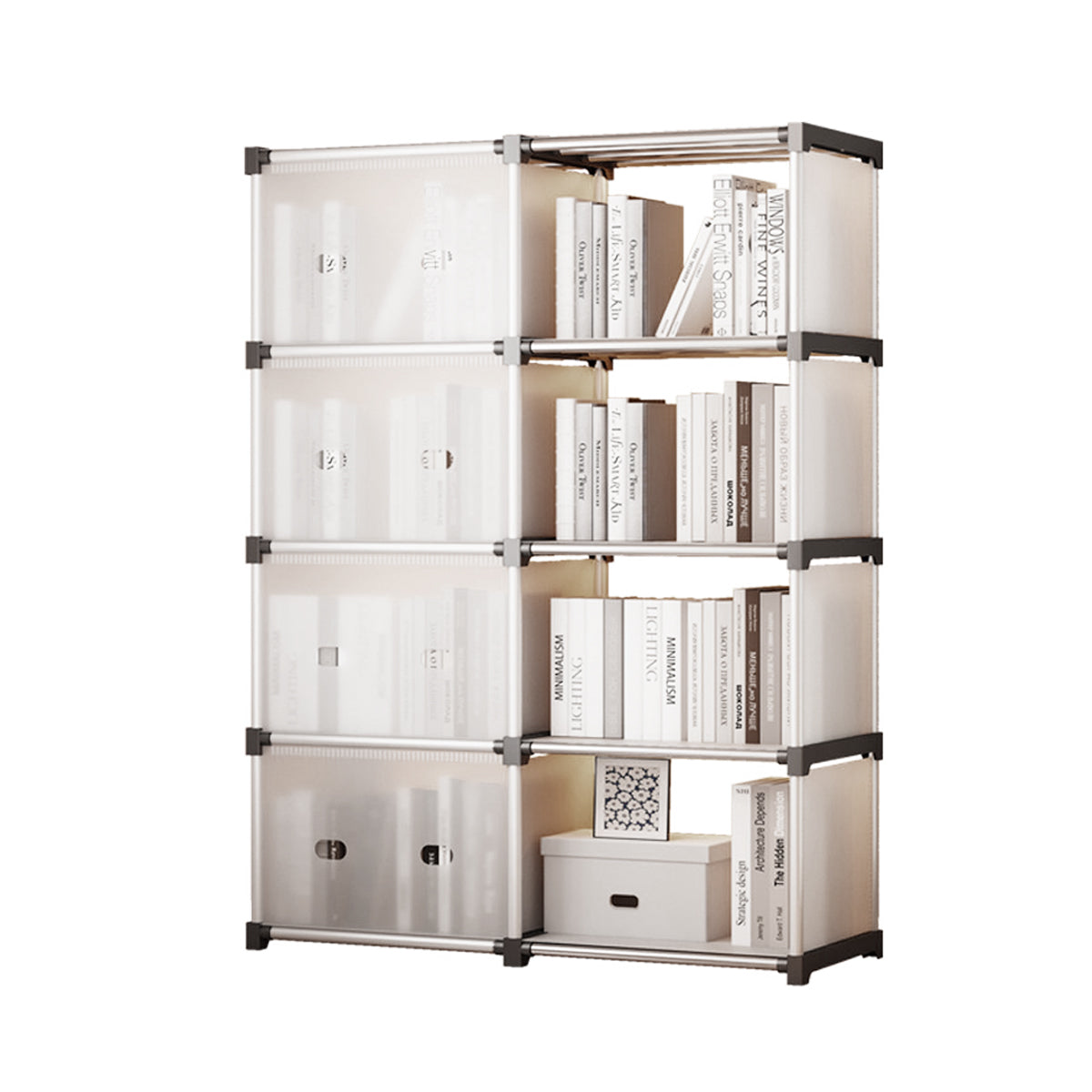 5 Tier Double Row Bookshelf Rack with Doors Storage Unit