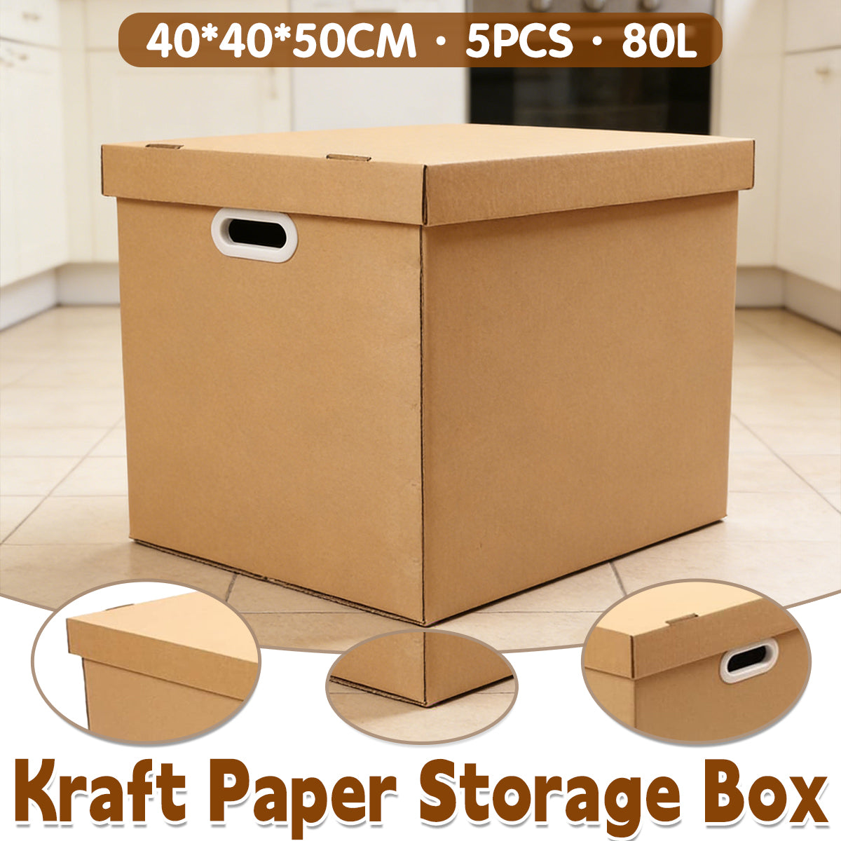 5pcs 80L Kraft Paper Storage Box with Lid
