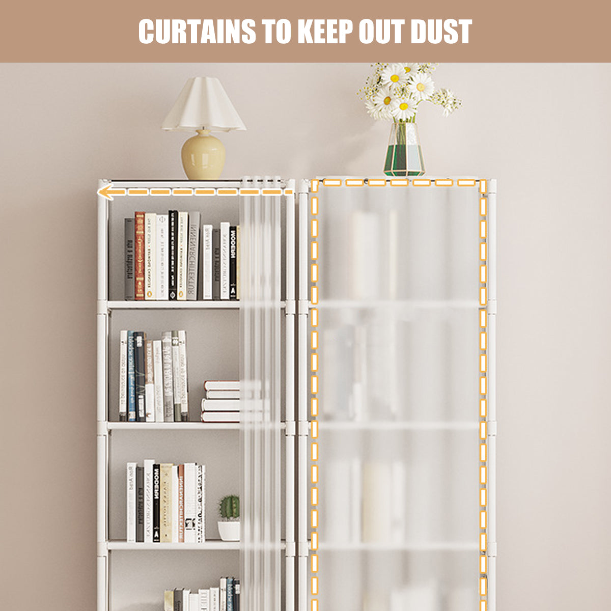 Versatile Bookshelf Storage Rack with Dust Proof Curtain