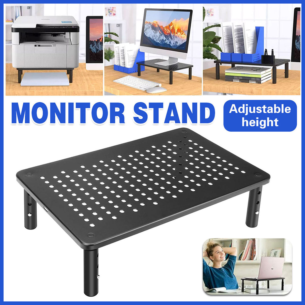 3-Height Adjustable Monitor Riser for Laptop Printer