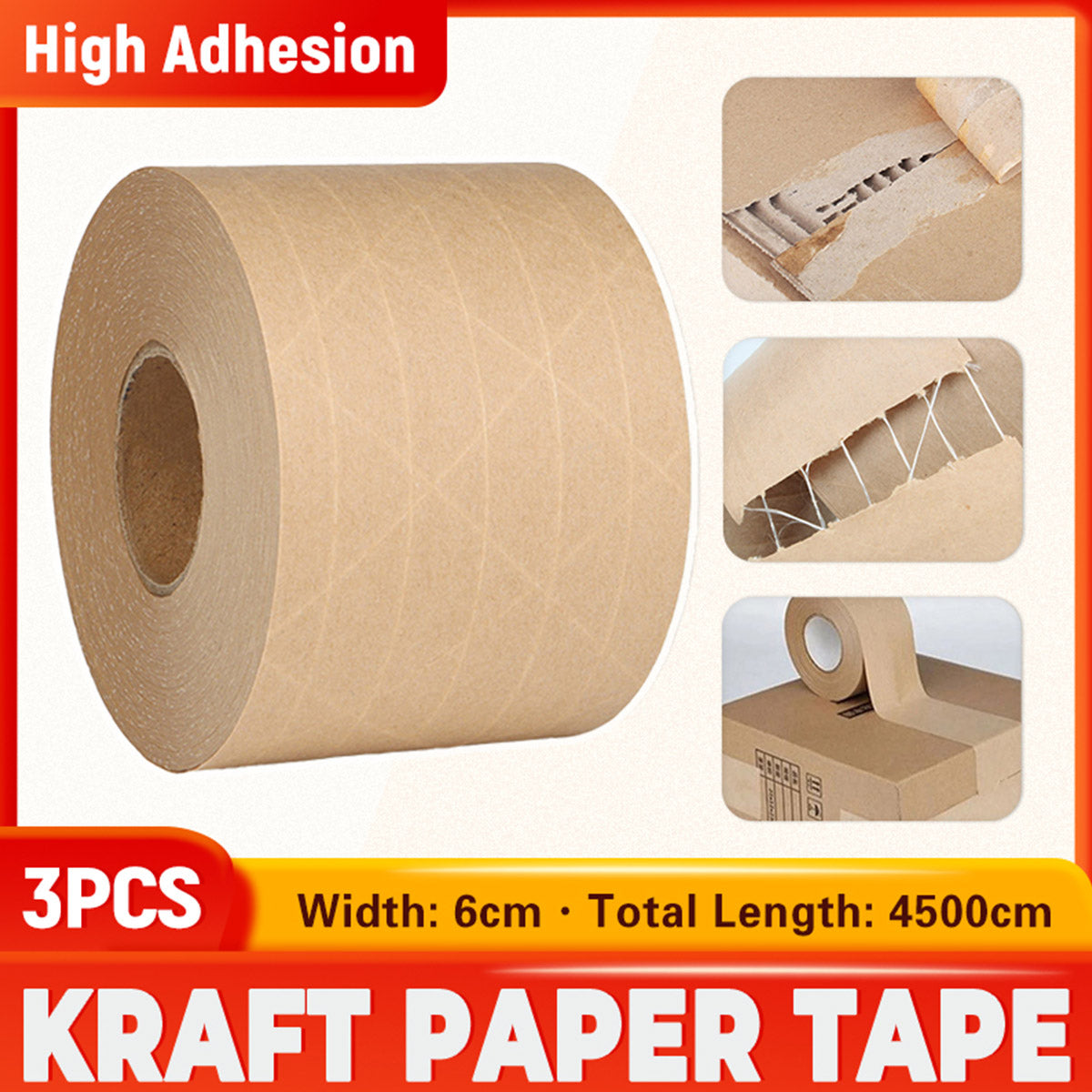 3 Rolls Water Activated Kraft Paper Tape 4.5m