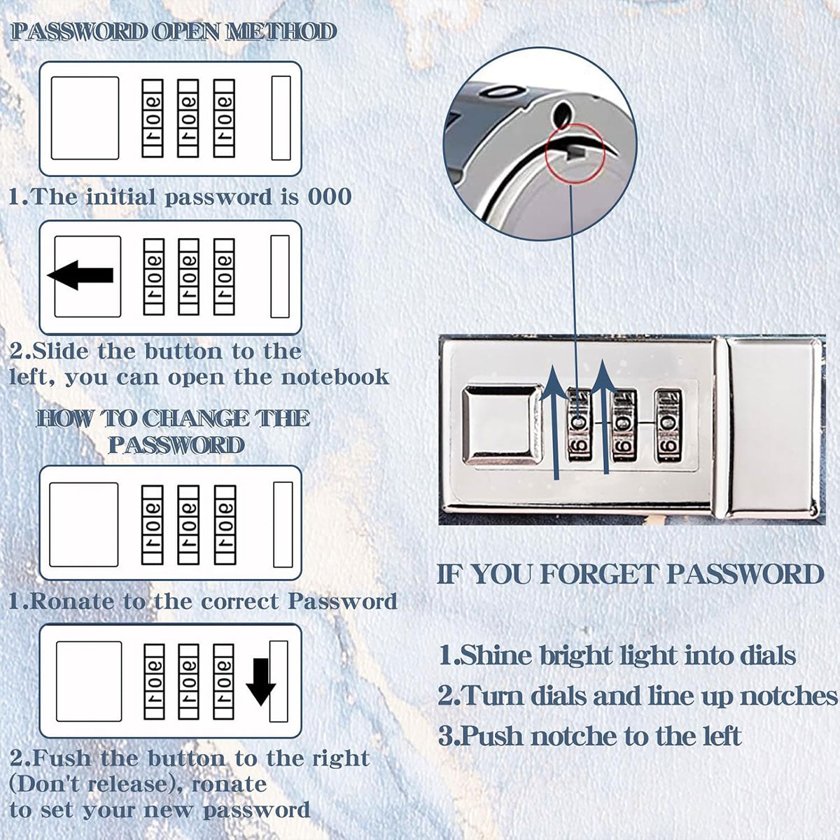 Lockable Password Notebook PU Cover for Planning