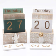 Wooden Perpetual Desk Calendar Retro Block Desktop Decor