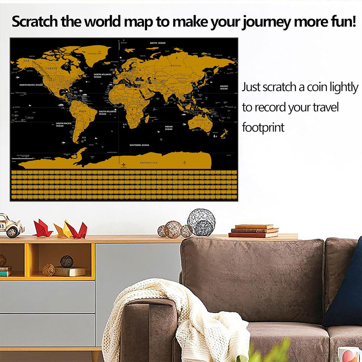 Deluxe Scratch Off World Map Interactive Travel Poster