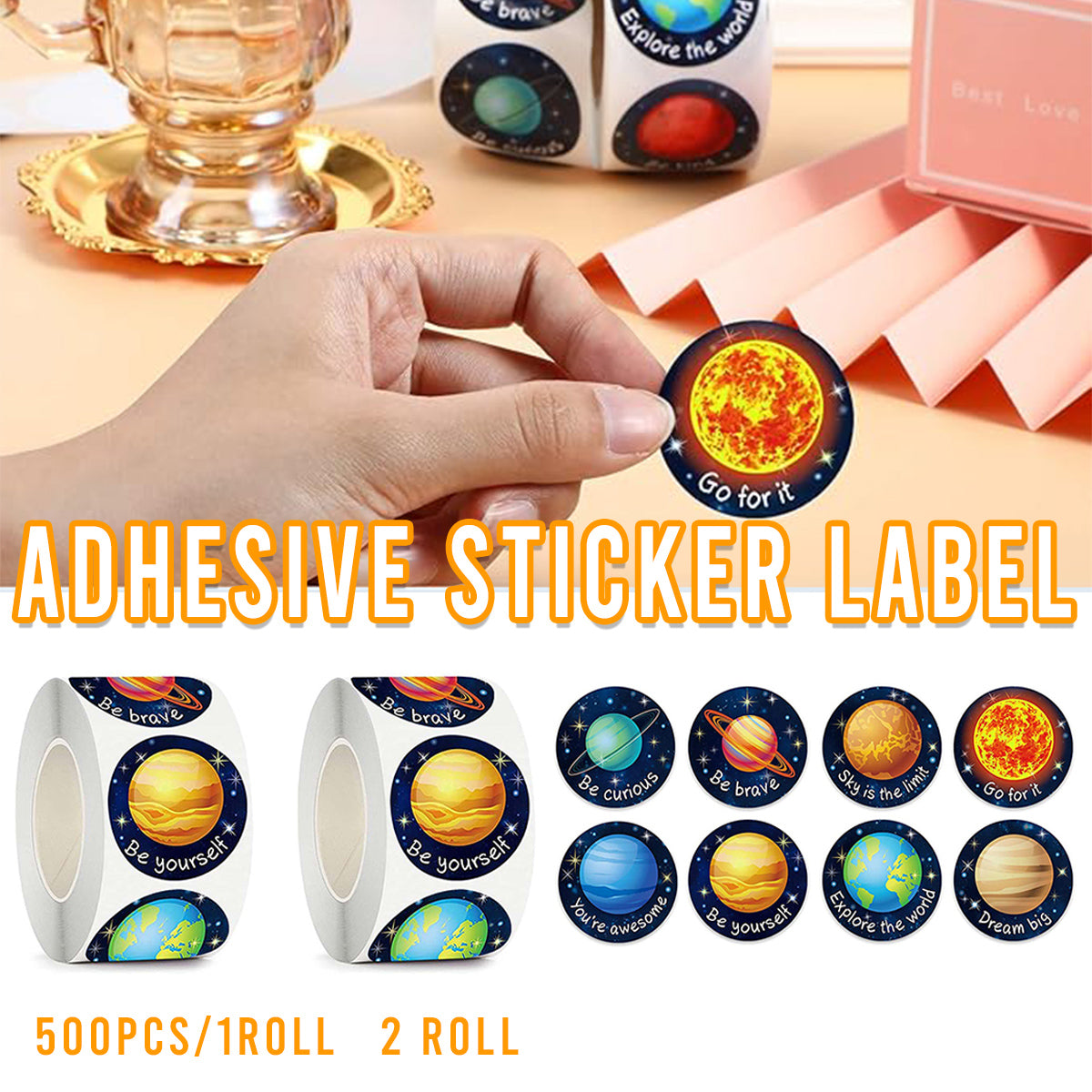 2 Rolls Kids Decorative Sticker Labels Space Planet Designs