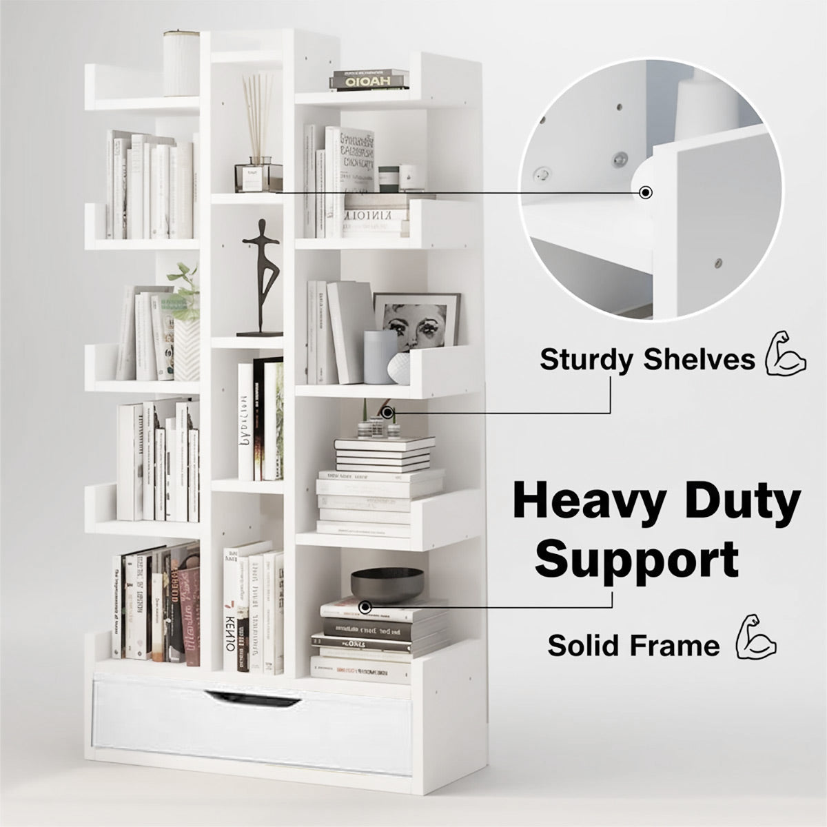 18-Tier Bookcase Shelf with Drawer Space Saving
