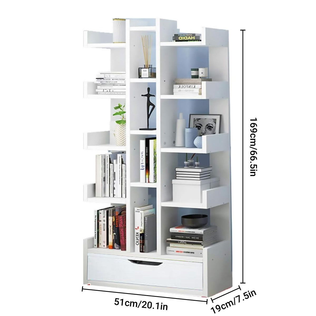 18-Tier Bookcase Shelf with Drawer Space Saving