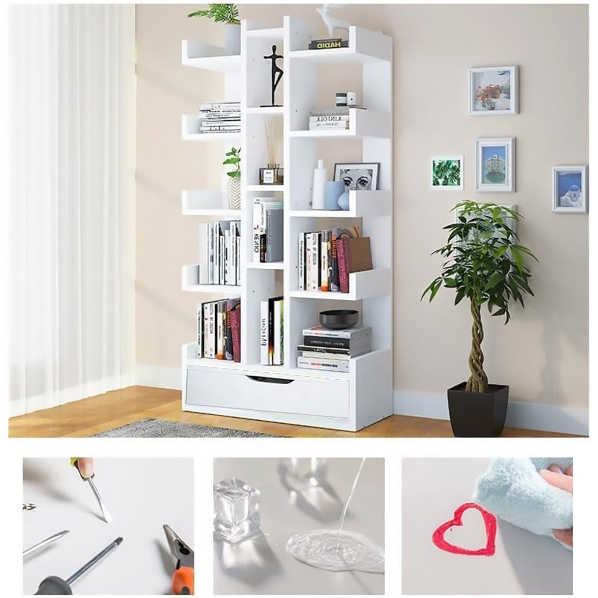 18-Tier Bookcase Shelf with Drawer Space Saving