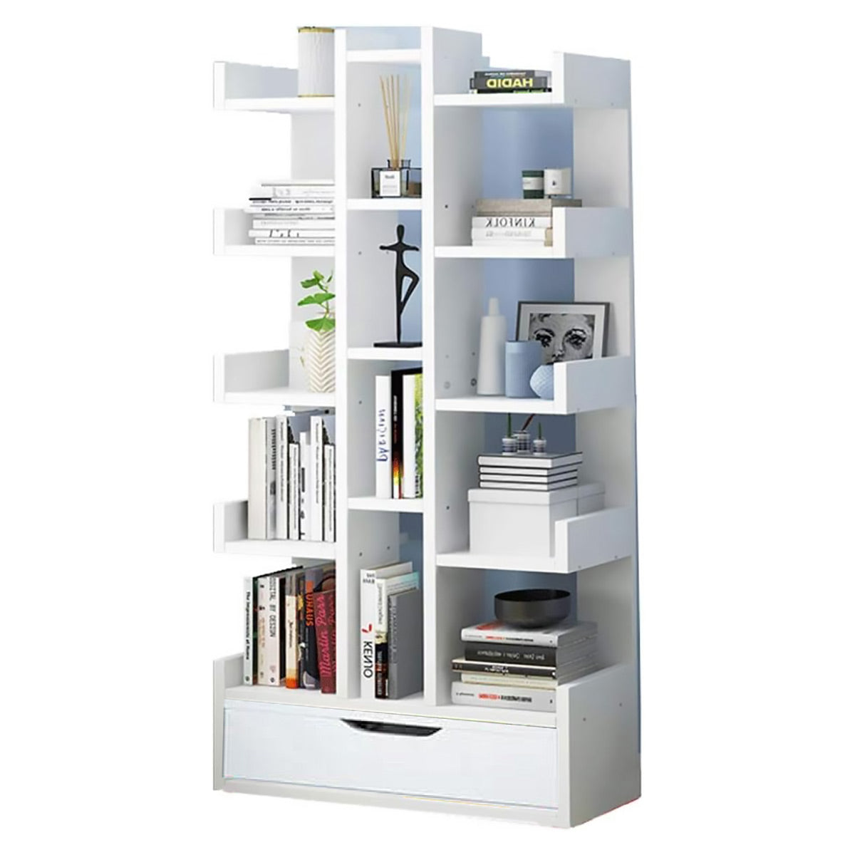 18-Tier Bookcase Shelf with Drawer Space Saving
