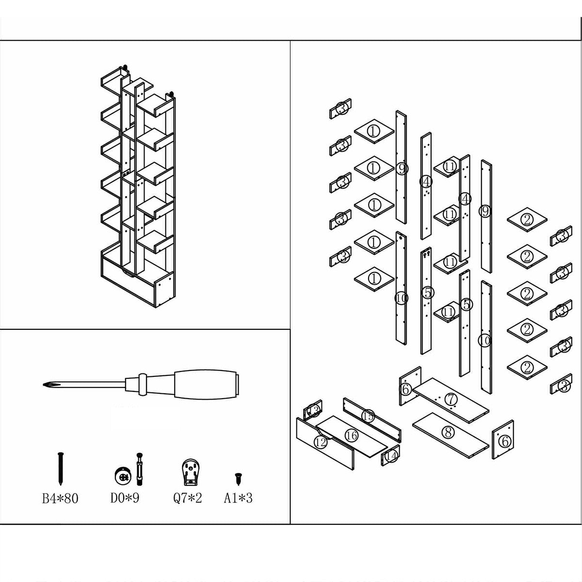 18-Tier Bookcase Shelf with Drawer Space Saving