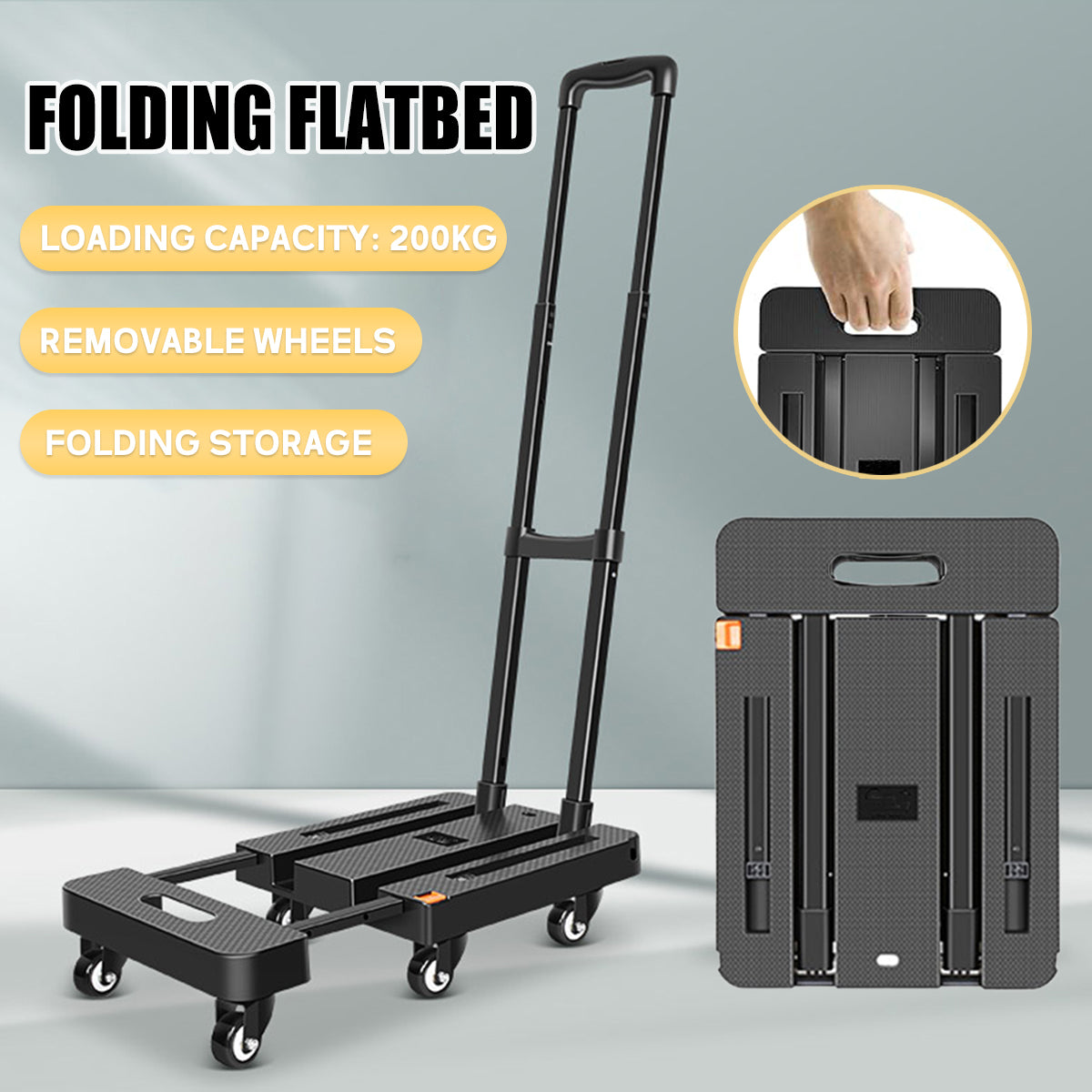 Foldable Flatbed Cart Heavy Duty Transport Trolley 200KG