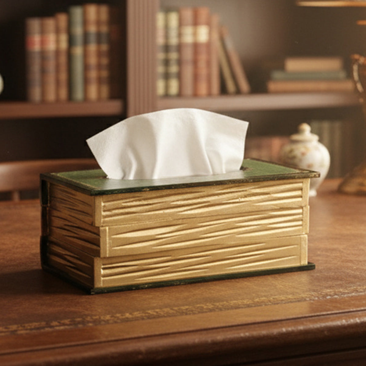 Retro Book-Shaped Wooden Tissue Box Hand-Painted