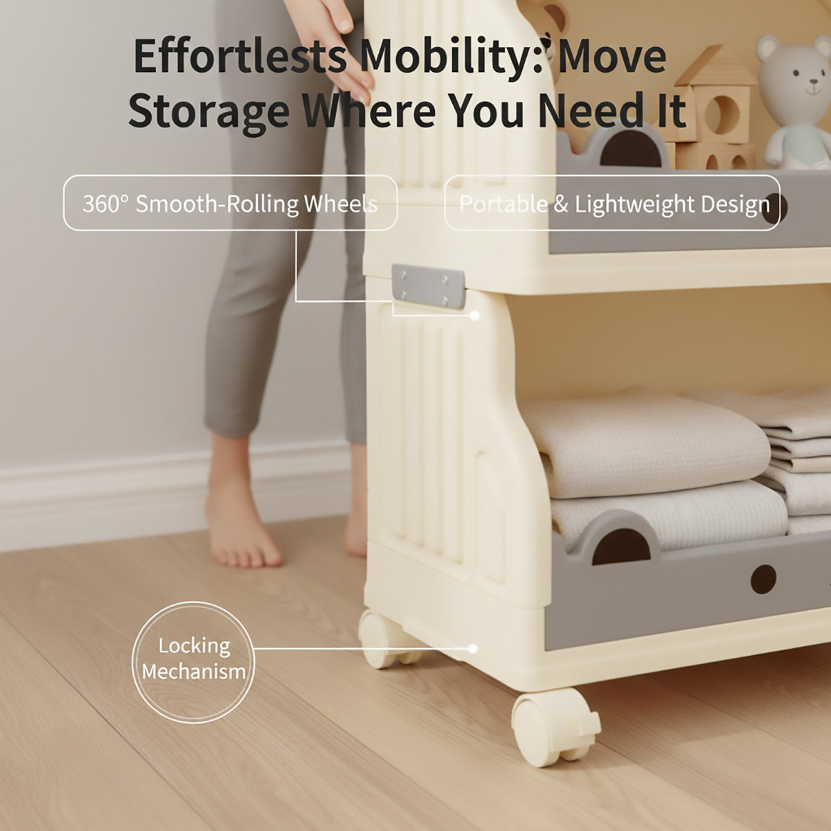Multi-Tier Foldable Storage Rack Lockable Wheels