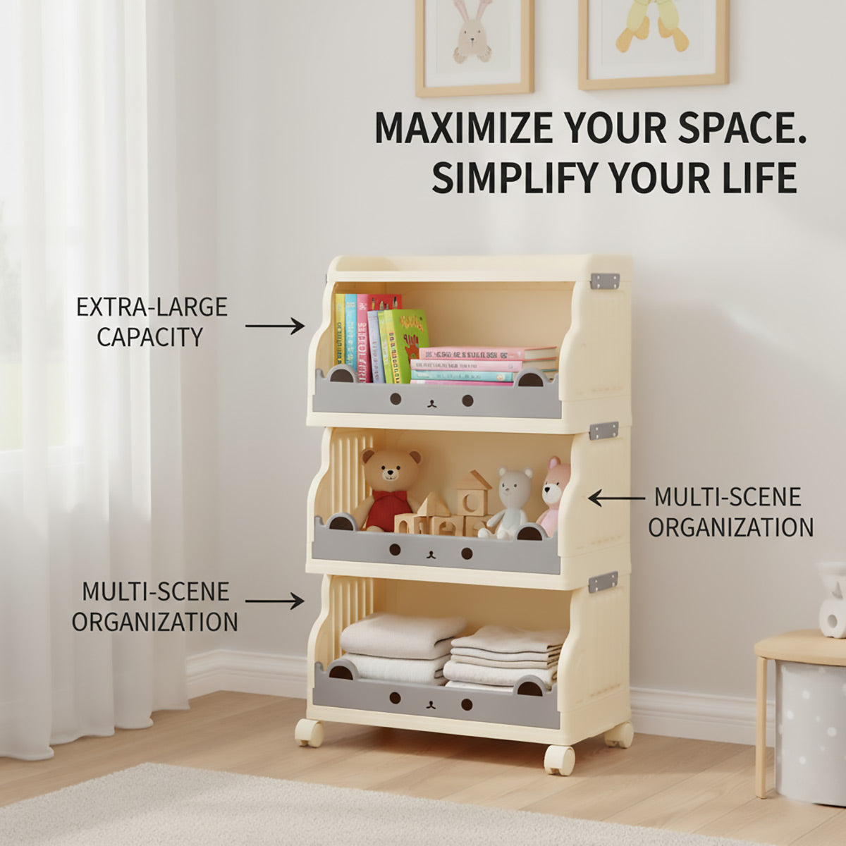 Multi-Tier Foldable Storage Rack Lockable Wheels