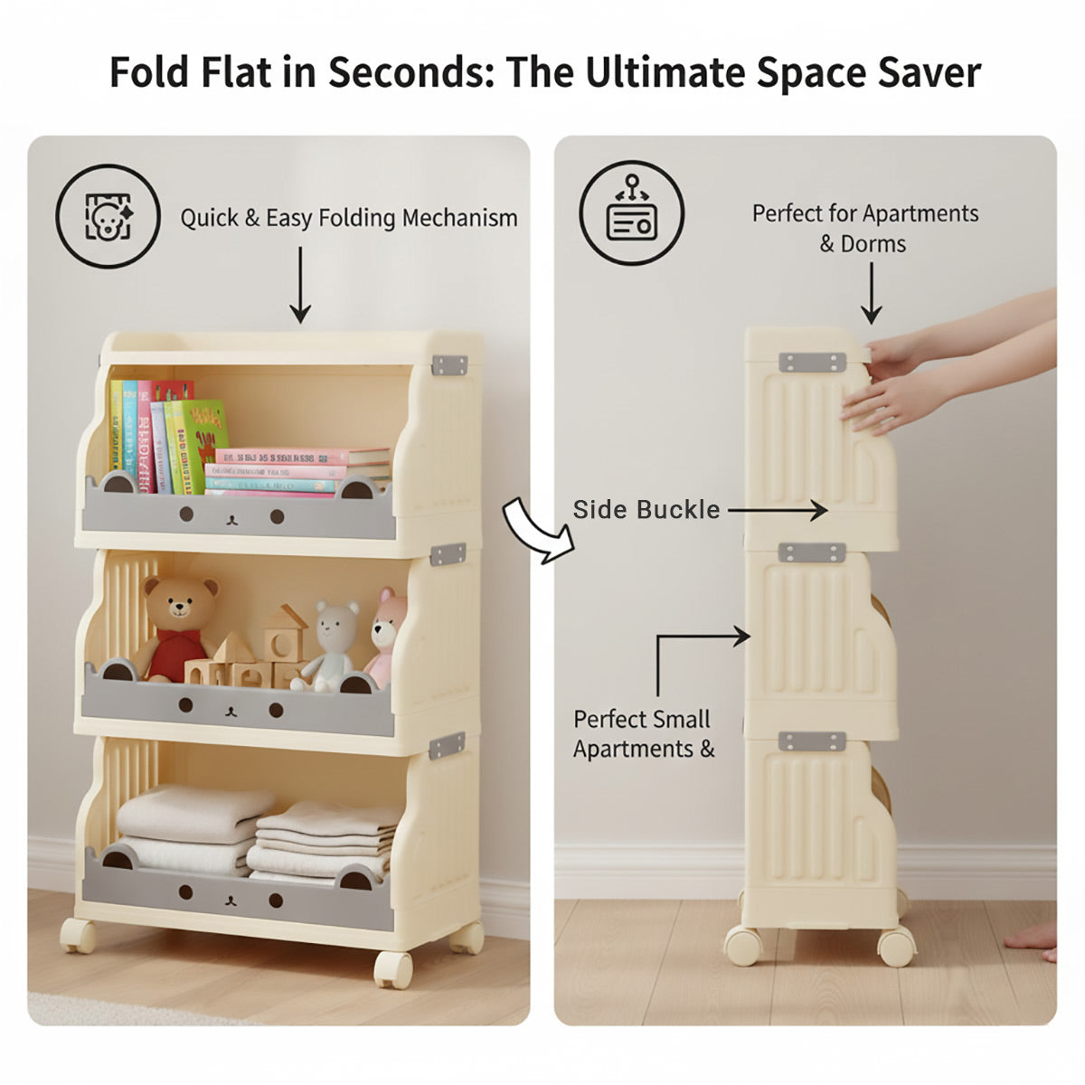 Multi-Tier Foldable Storage Rack Lockable Wheels