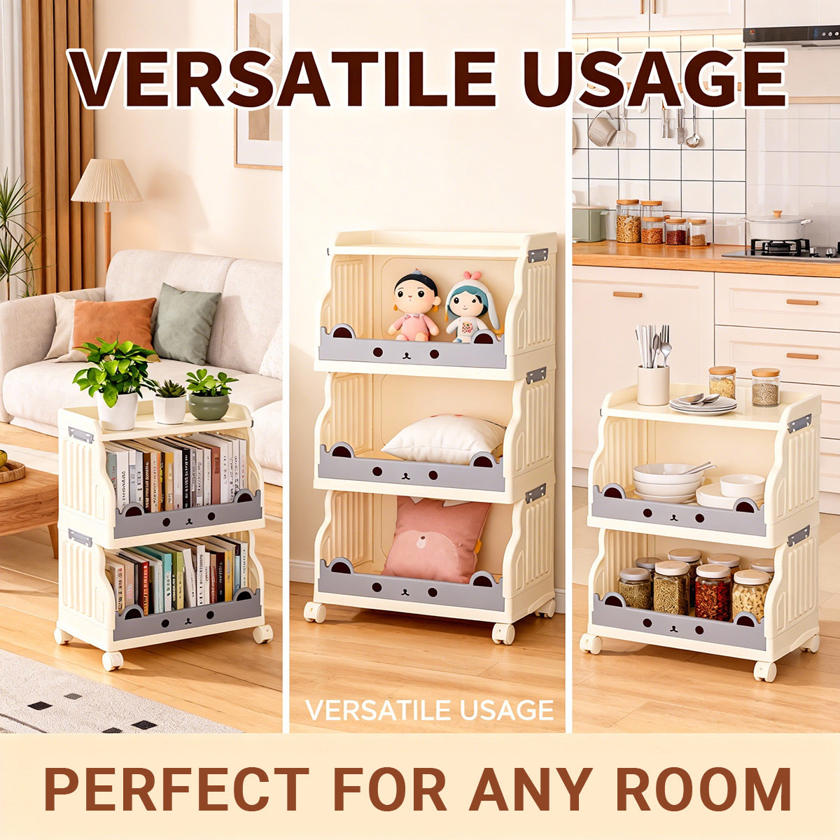 Multi-Tier Foldable Storage Rack Lockable Wheels