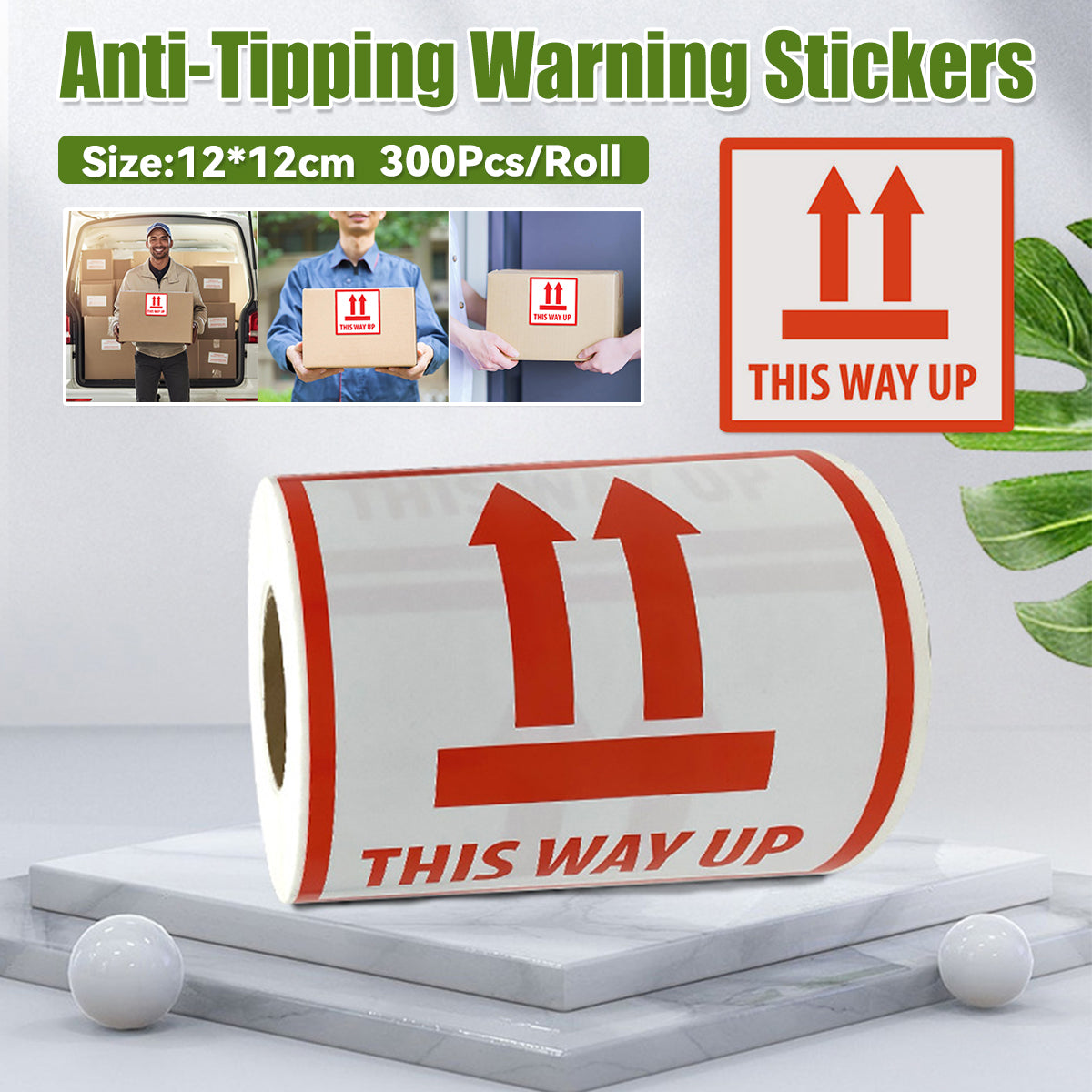 300pcs 12x12cm This Way Up Warning Sticker Roll