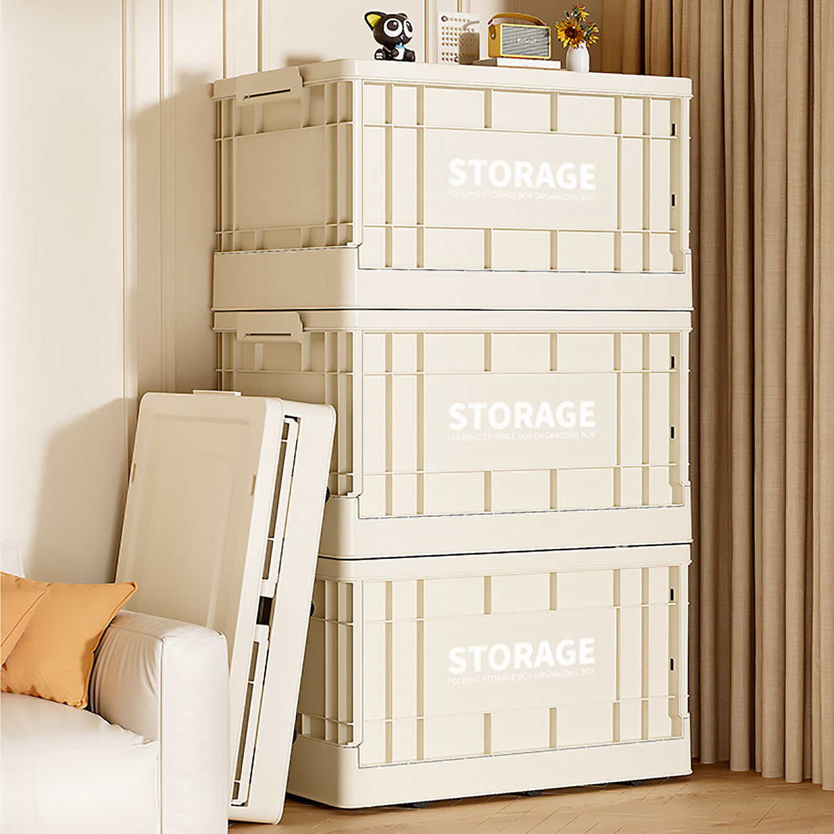 Foldable Beige Storage Box for Toys Books 3 Sizes