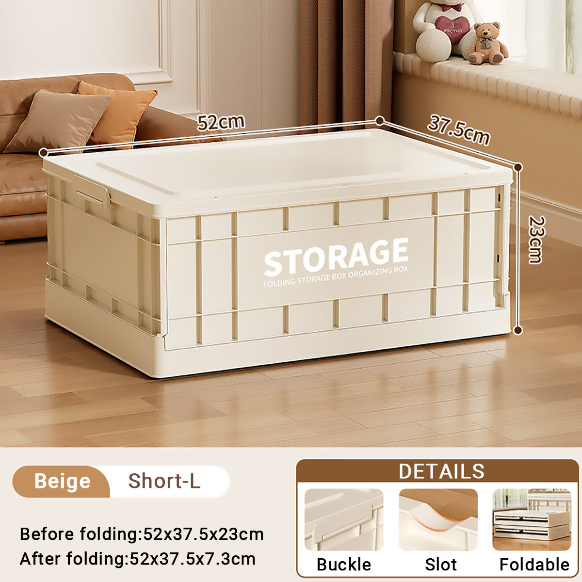 Foldable Beige Storage Box for Toys Books 3 Sizes