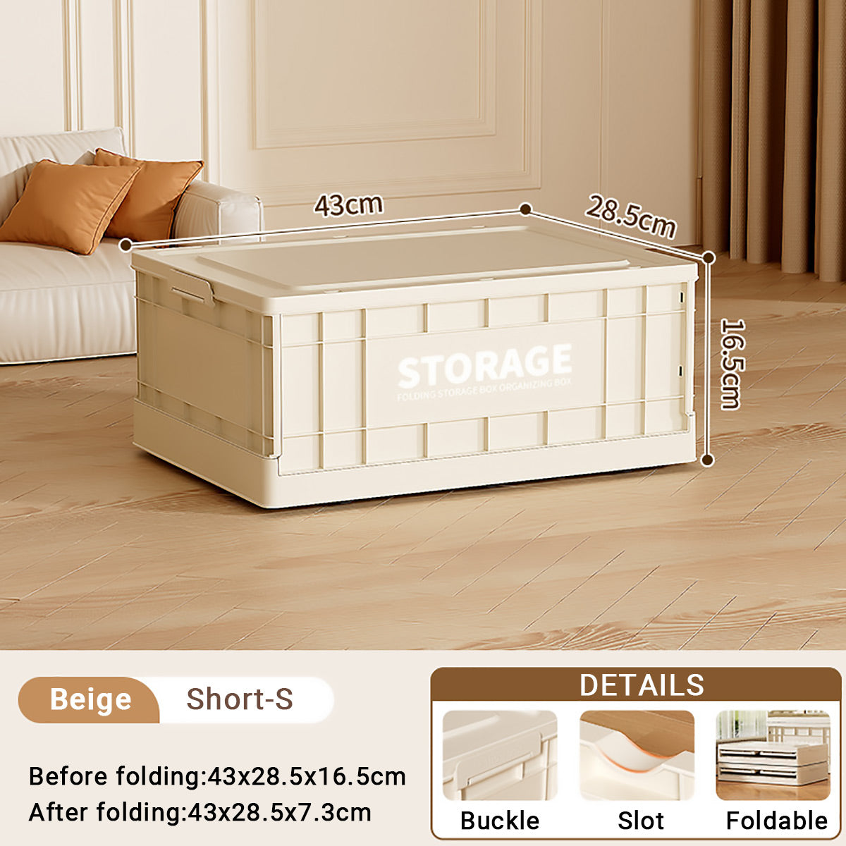 Foldable Beige Storage Box for Toys Books 3 Sizes