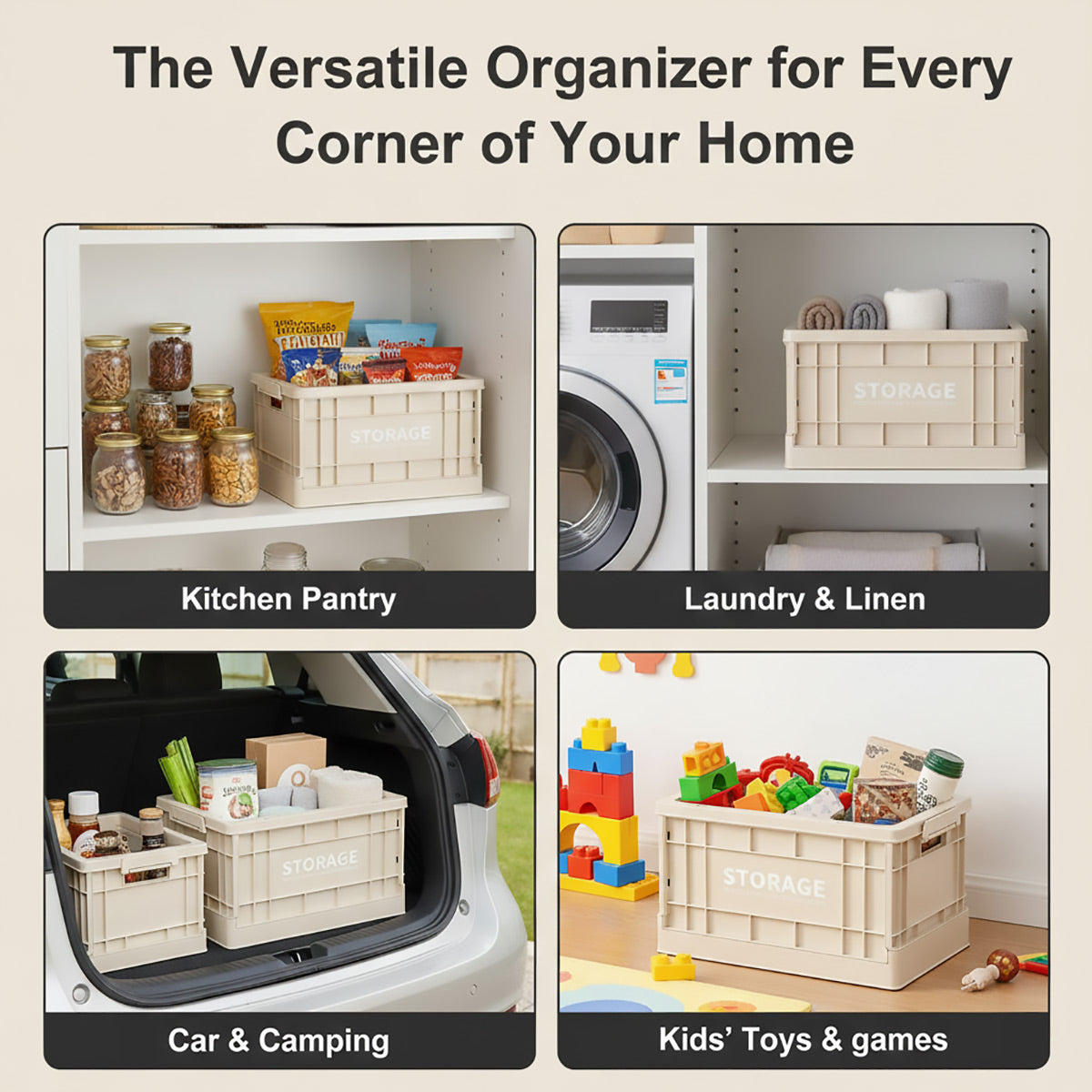 Foldable Beige Storage Box for Toys Books 3 Sizes