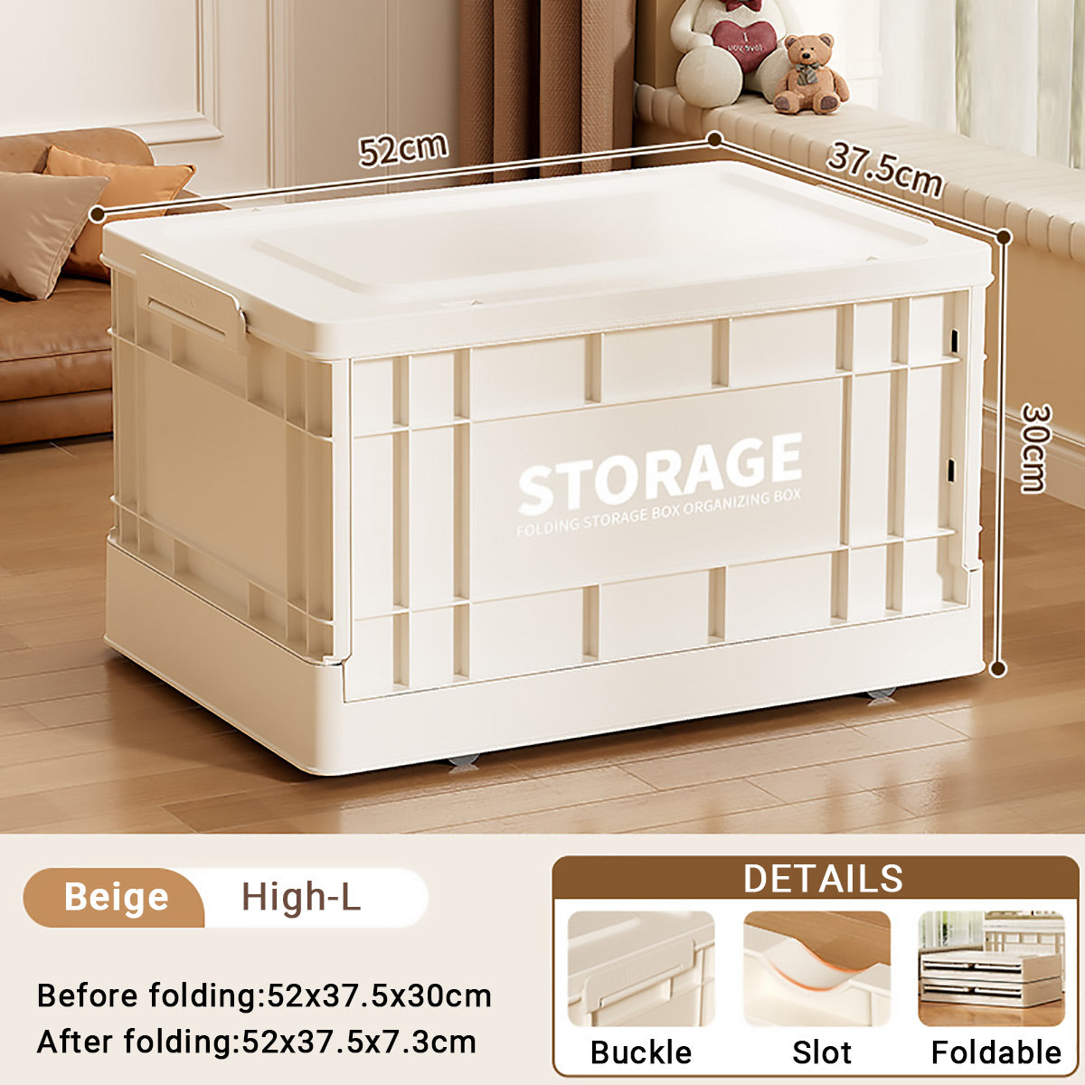 Foldable Beige Storage Box for Toys Books 3 Sizes