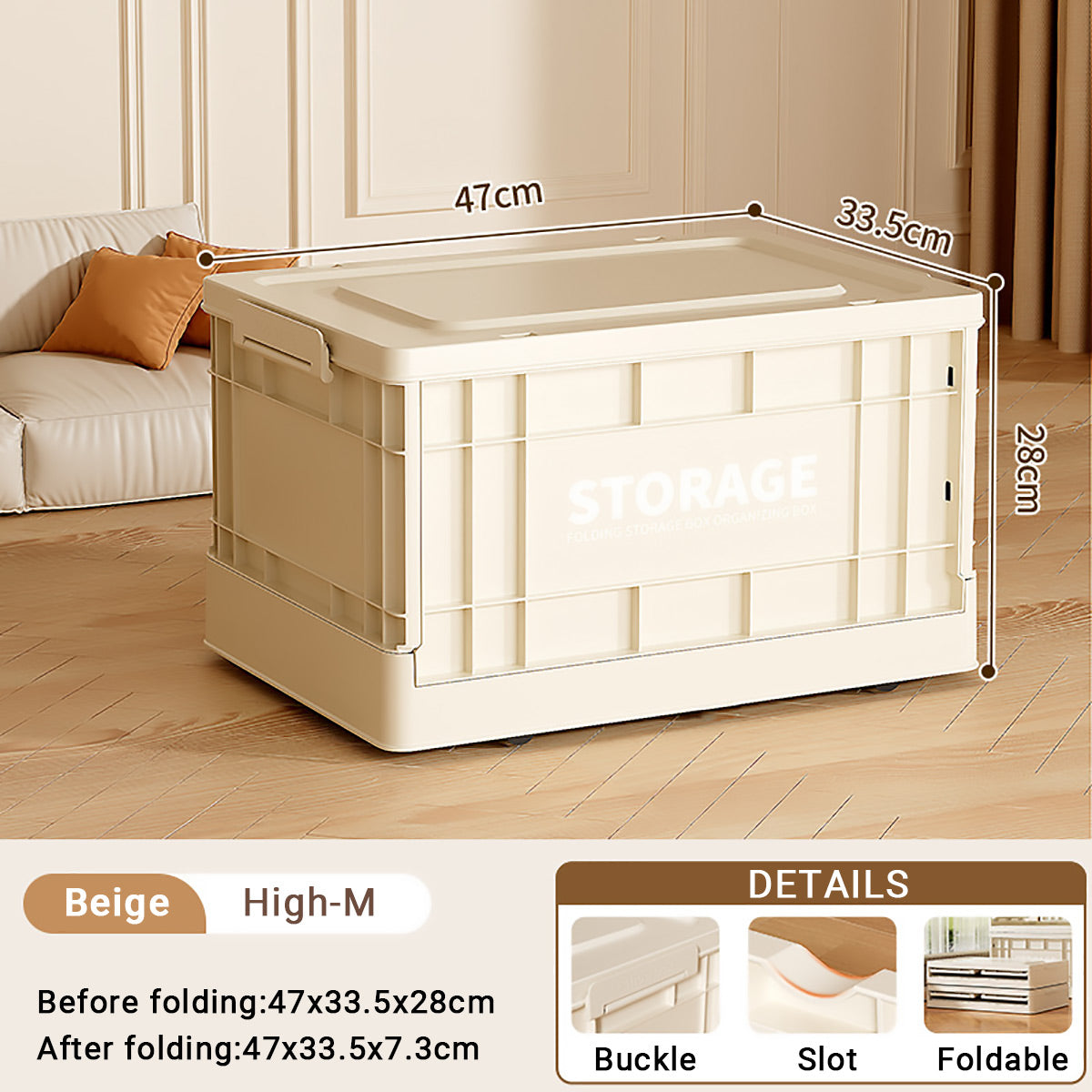 Foldable Beige Storage Box for Toys Books 3 Sizes