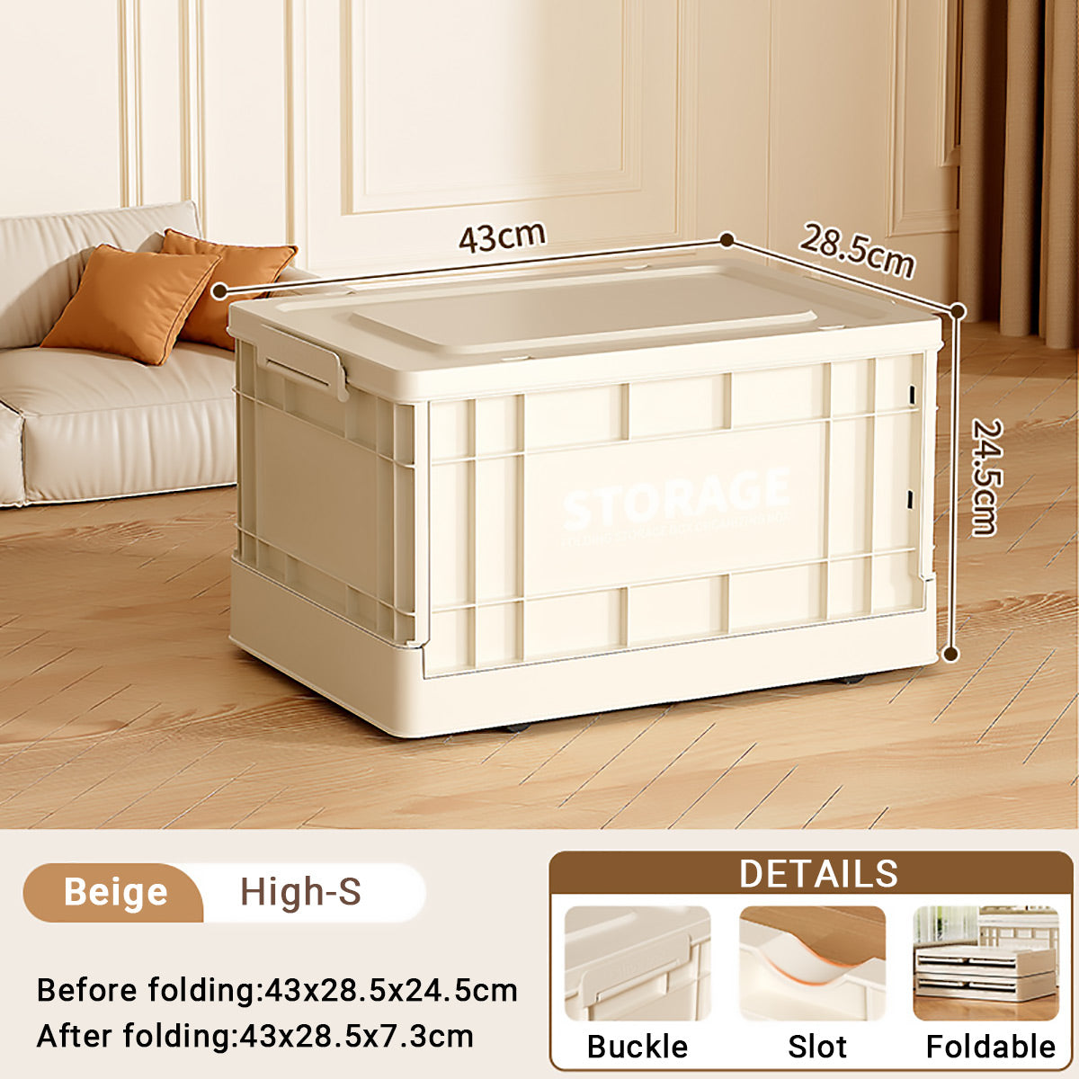 Foldable Beige Storage Box for Toys Books 3 Sizes