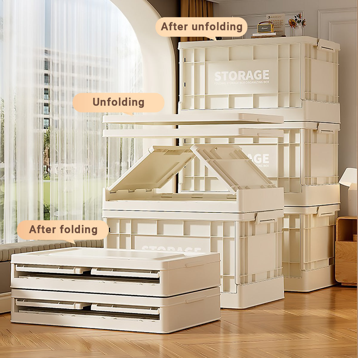 Foldable Beige Storage Box for Toys Books 3 Sizes