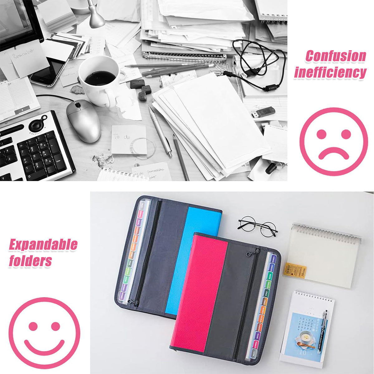 Accordion File Folder 13 Pockets Double Zipper Waterproof