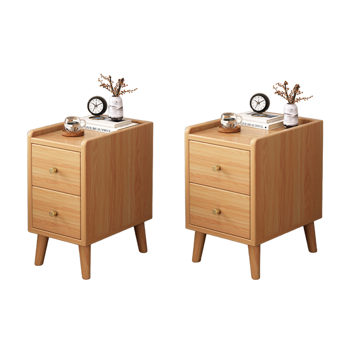 Narrow Wooden Bedside Table with 2 Drawers