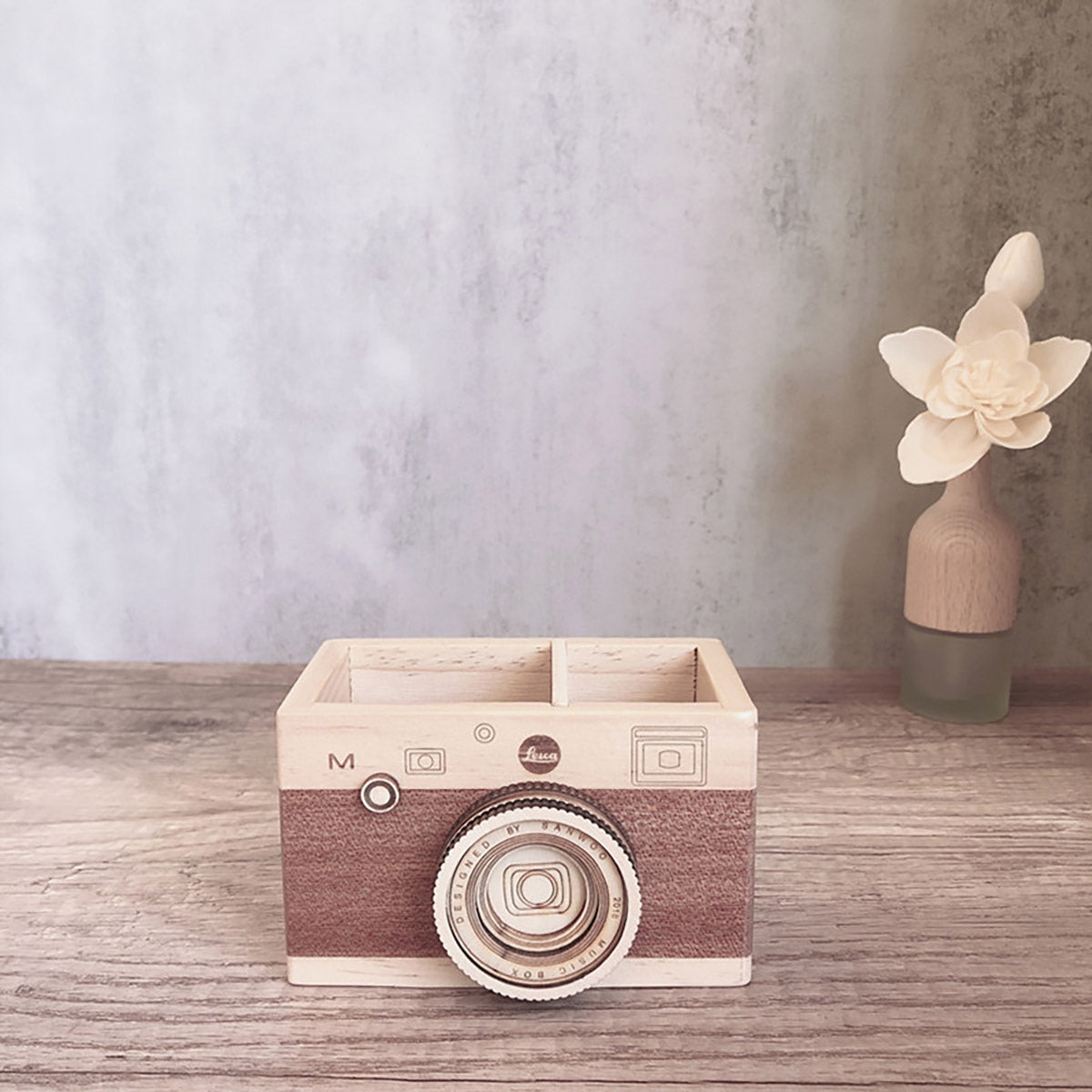 Wooden Camera Pen Holder Handmade Retro Desk Organiser