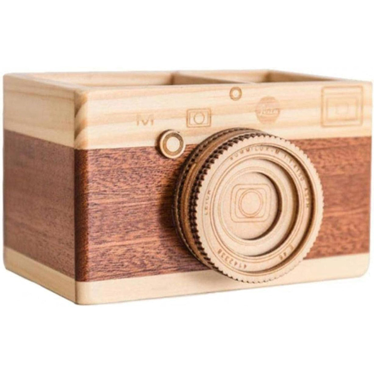 Wooden Camera Pen Holder Handmade Retro Desk Organiser