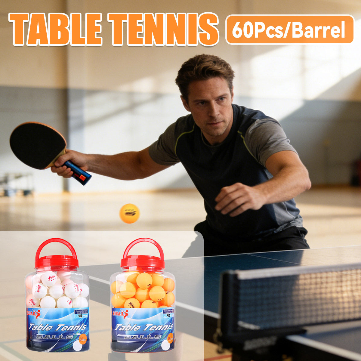 60pcs Bucket Table Tennis Training Balls 40mm ABS