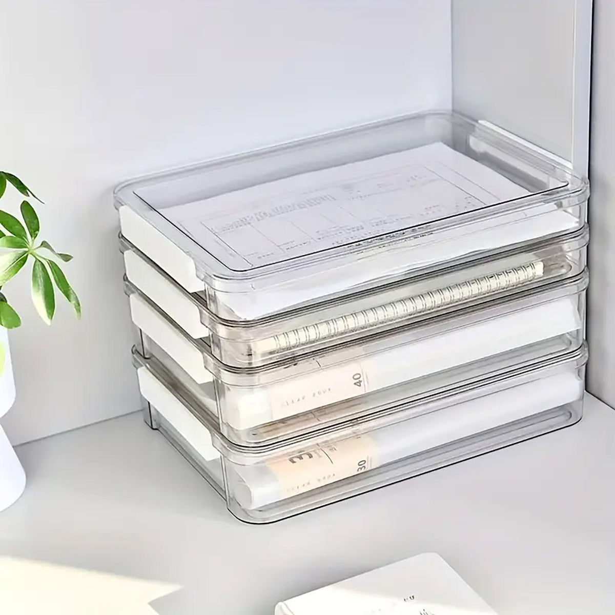 A4 File Storage Box Transparent Plastic Stackable Locking Case