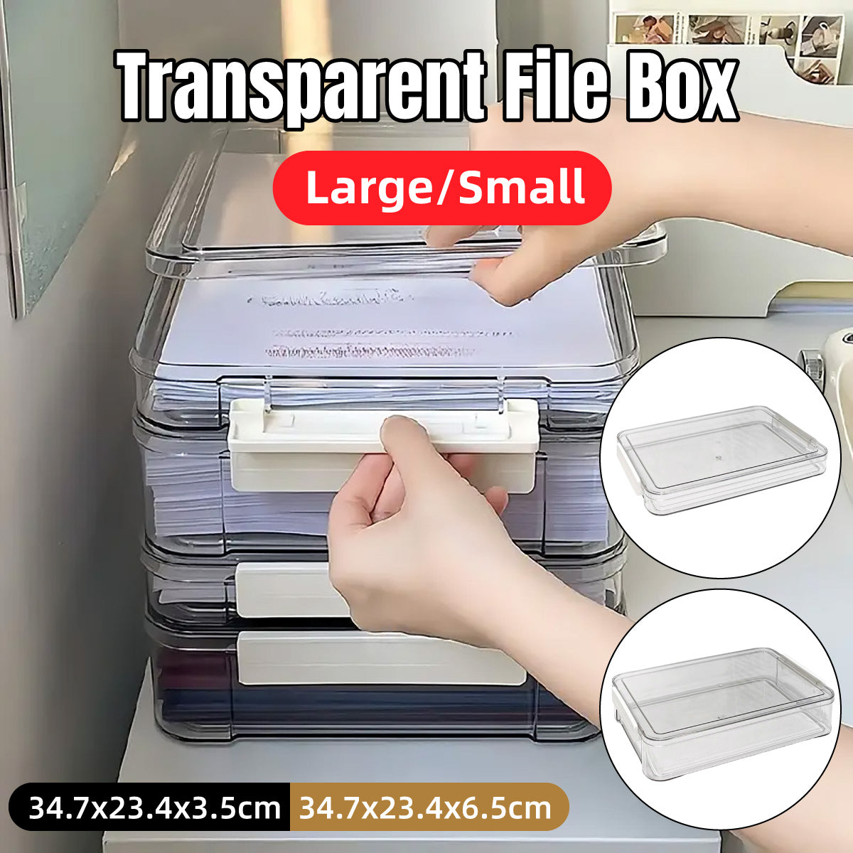 A4 File Storage Box Transparent Plastic Stackable Locking Case