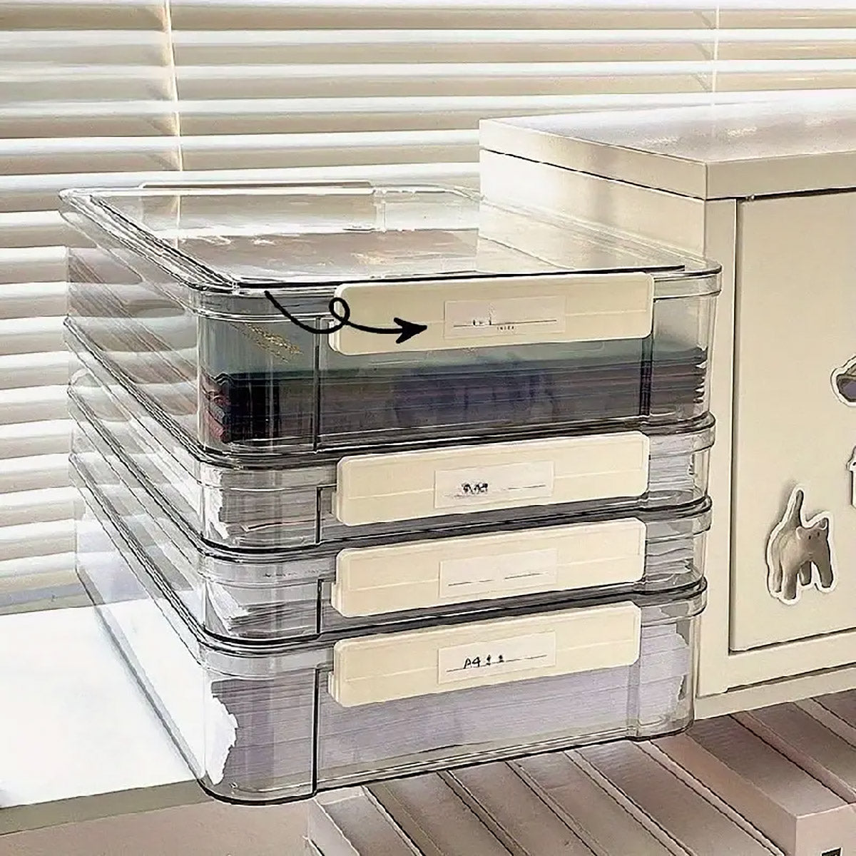 A4 File Storage Box Transparent Plastic Stackable Locking Case