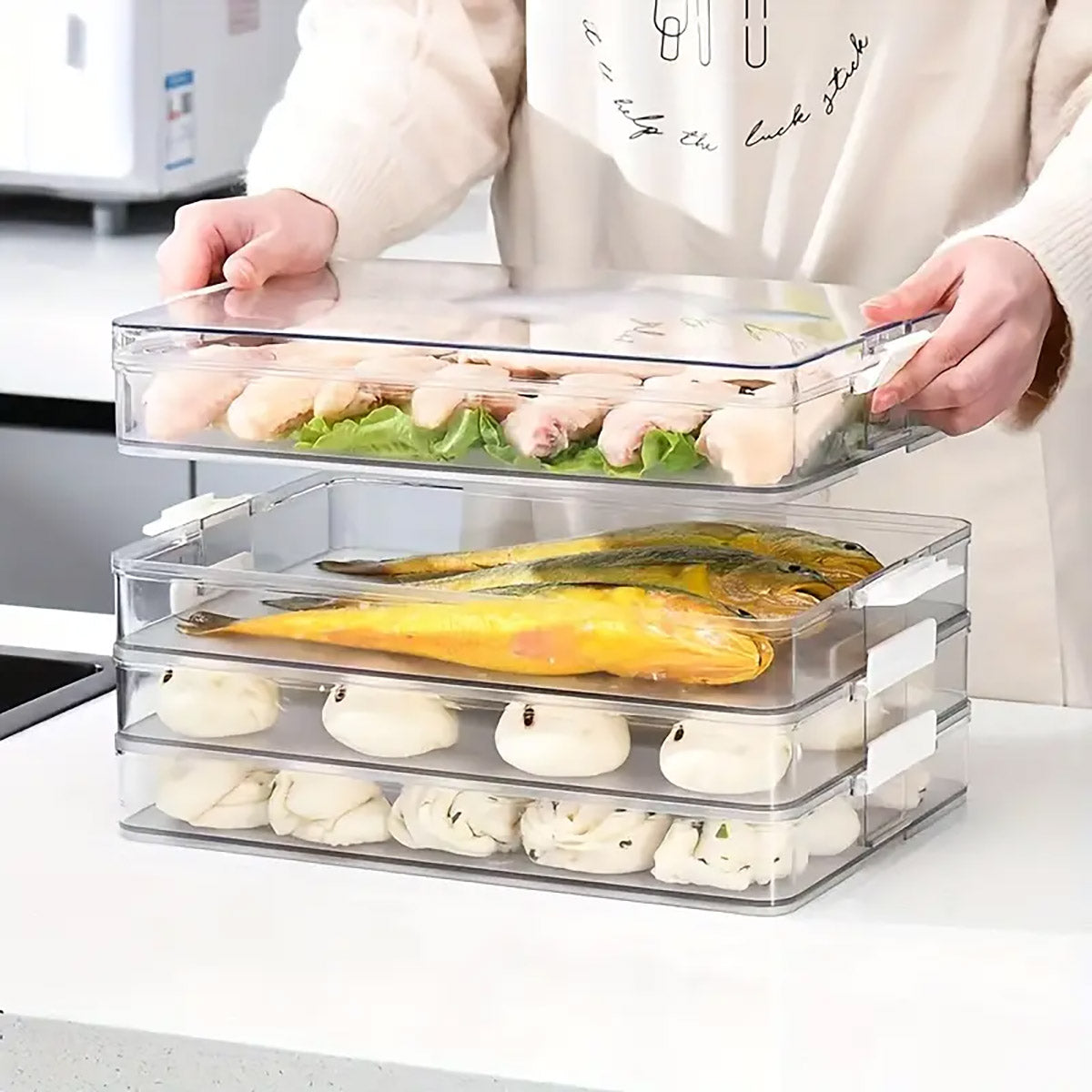 A4 File Storage Box Transparent Plastic Stackable Locking Case