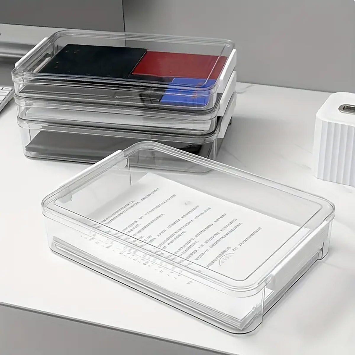 A4 File Storage Box Transparent Plastic Stackable Locking Case