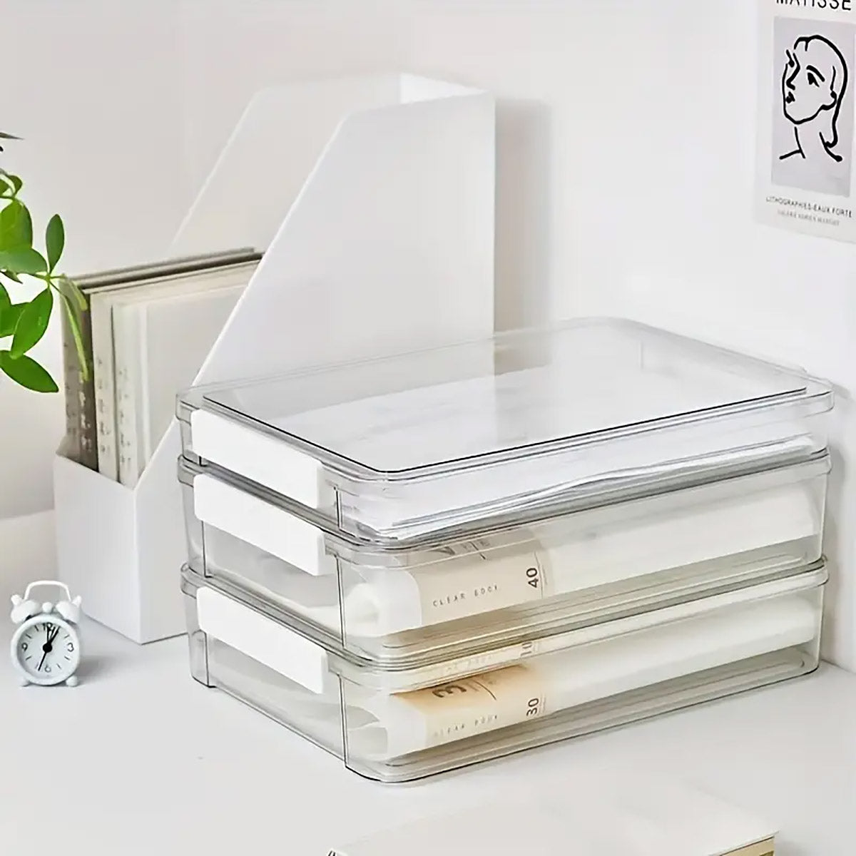 A4 File Storage Box Transparent Plastic Stackable Locking Case