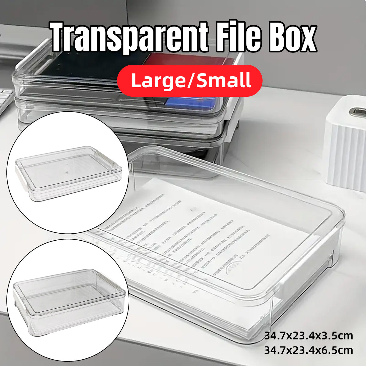 A4 File Storage Box Transparent Plastic Stackable Locking Case