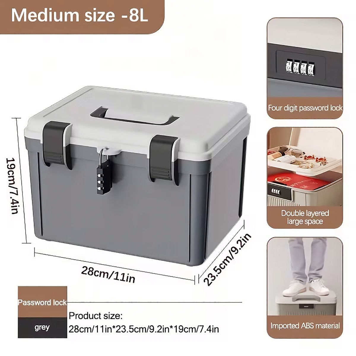 Password Lock Storage Box with Handle Valuables