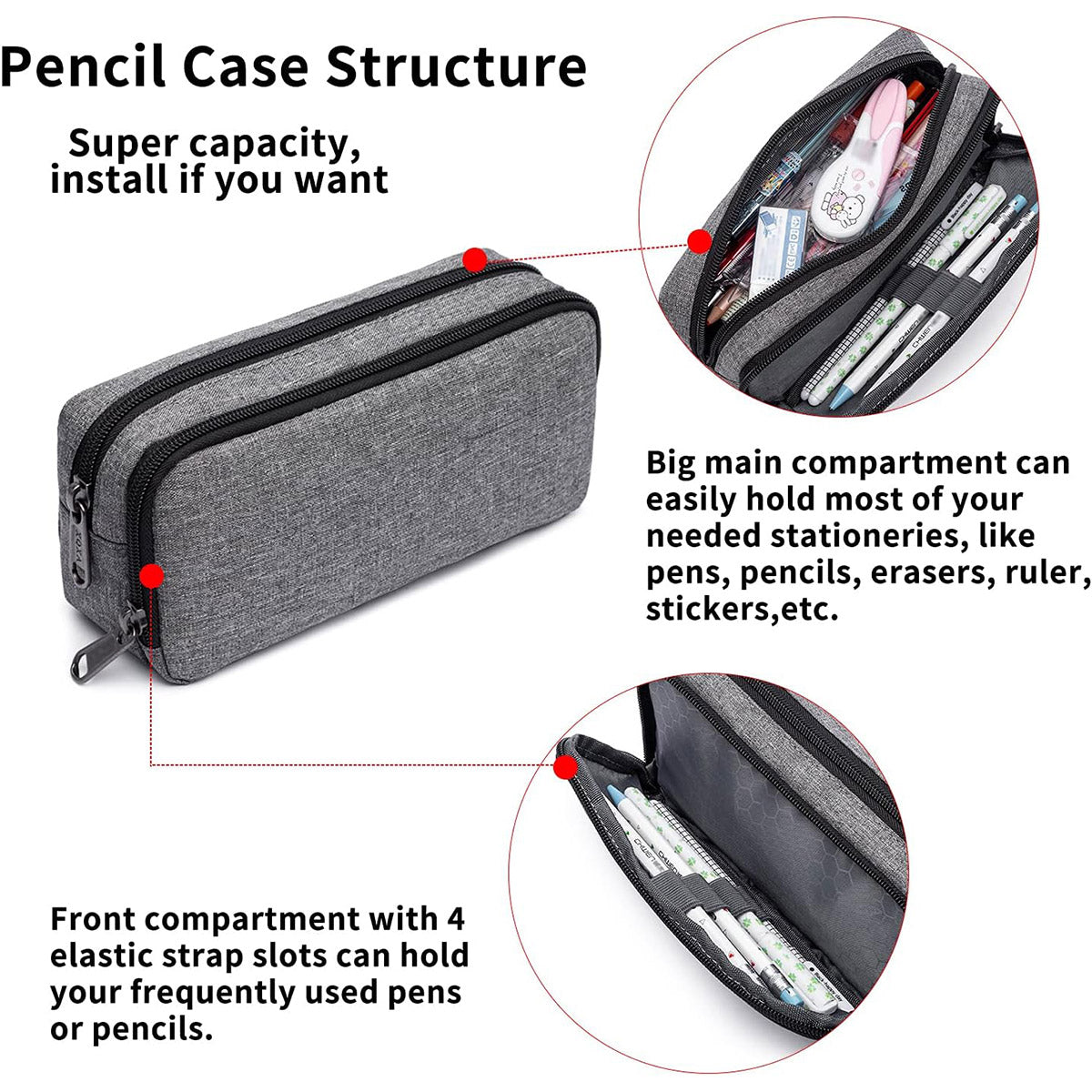Large Capacity Pencil Case Double Layer Water-Resistant Oxford